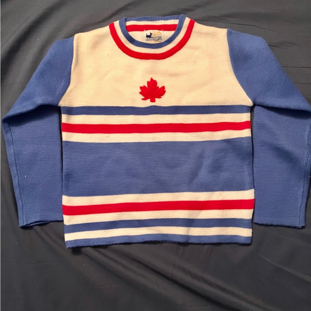 Scott Blue and Cream Crewneck Olympic Sweater with Maple Leaf